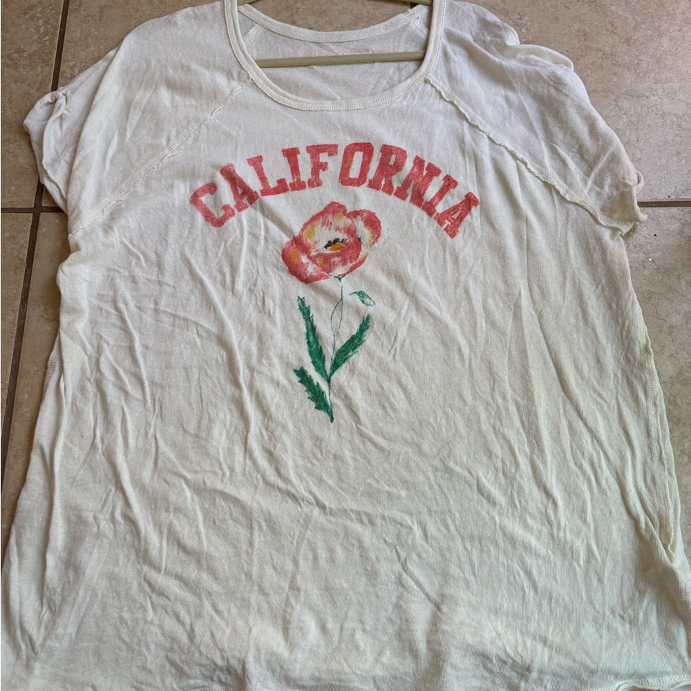 Free People White California Floral Tee